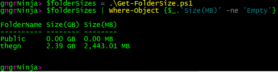 Filtering Get-FolderSize output with Where-Object to exclude empty folders